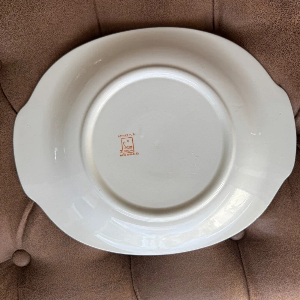 Vintage Salem China Co Basket P.P. Oval Serving Platter Cross Stitch Floral